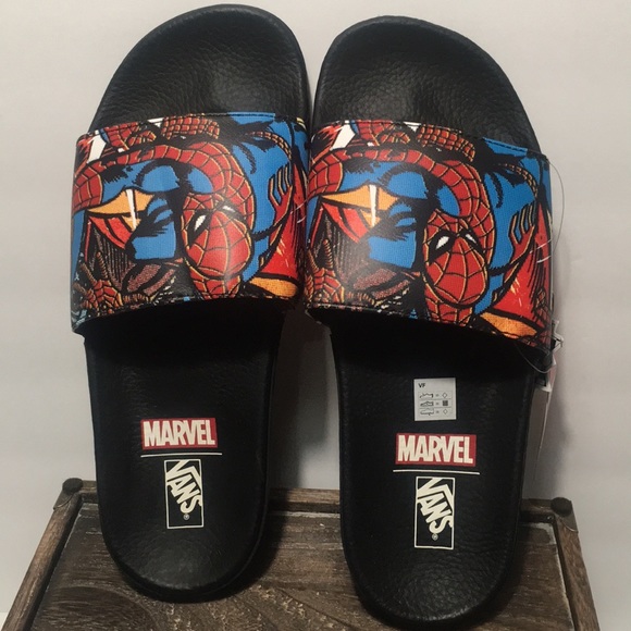 VANS x Marvel Spiderman Black Slides Mens Size 9 - Picture 2 of 5